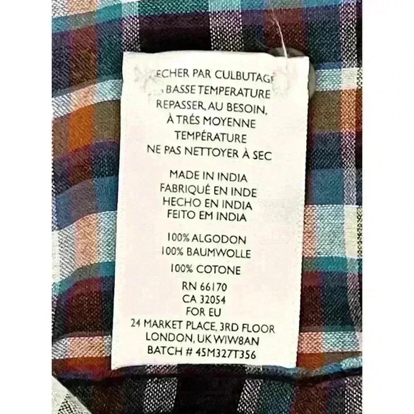 Salt Valley Men's Size LRG Plaid Button Up Shirt Navy Brown Pockets Thin Cotton - Picture 12 of 13